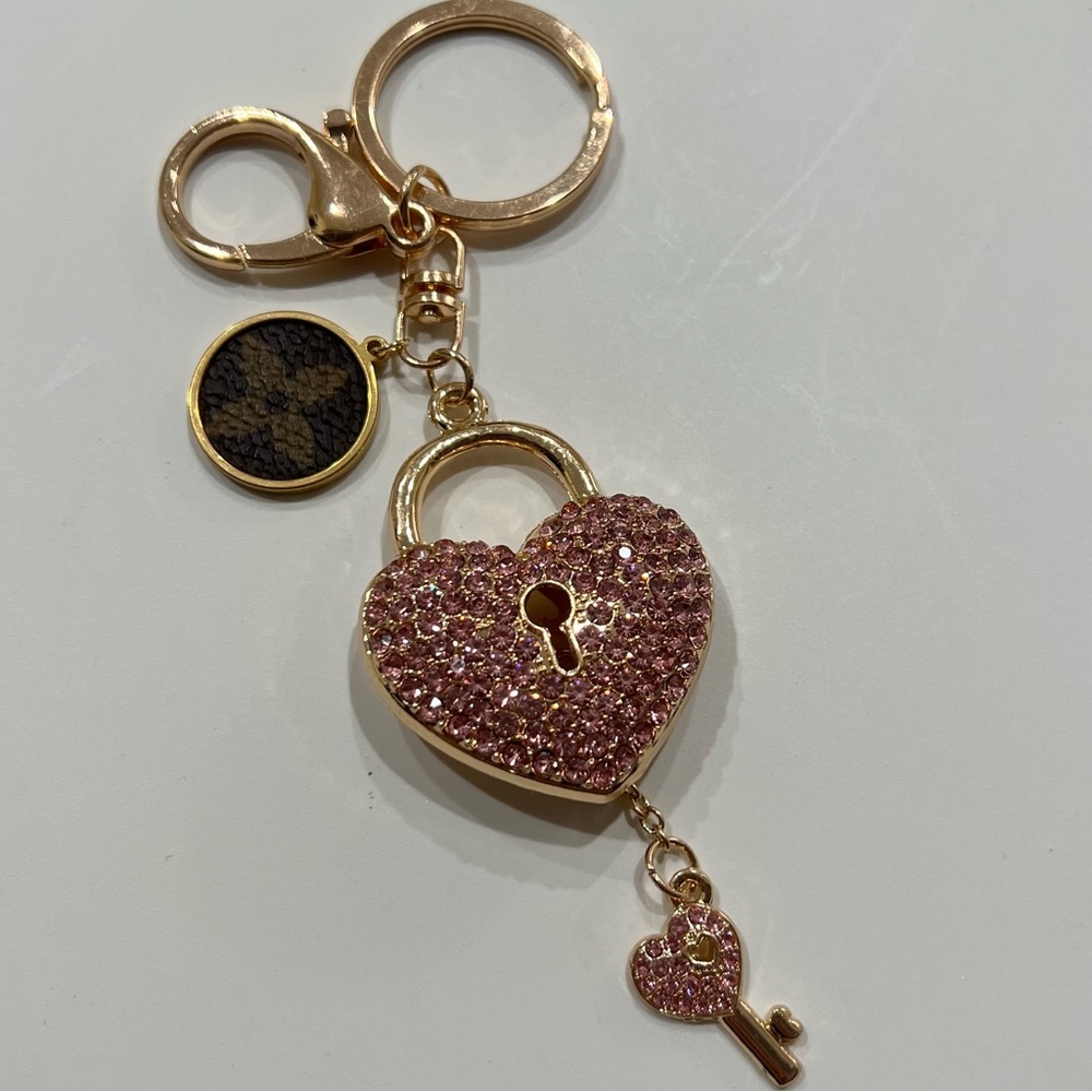 Reworked lv pink rhinestone heart lock and key